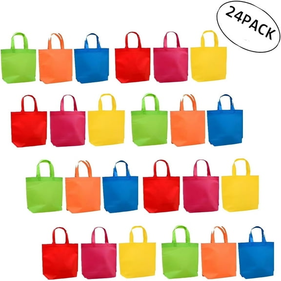 24-Pack Reusable Grocery Bags with Handles for Shopping 6 Bright Vibrant Colors, 13x10 Inches, Durable Lightweight, Great for Grocery Runs & Everyday Use