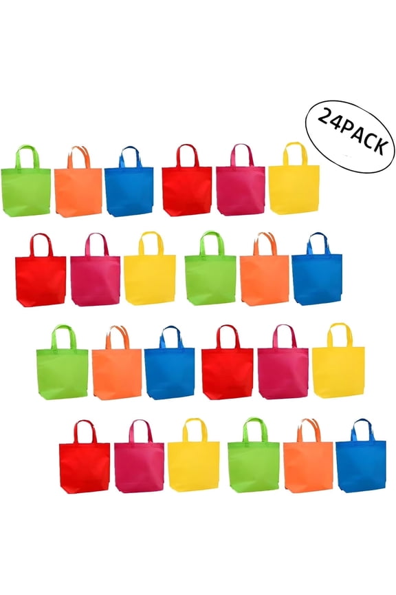 24-Pack Reusable Grocery Bags with Handles for Shopping – 6 Bright Vibrant Colors, 13x10 Inches, Durable Lightweight, Great for Grocery Runs & Everyday Use