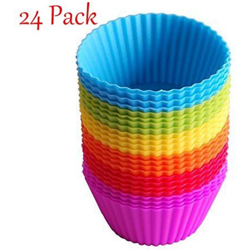 LetGoShop 24-Pcs Reusable Silicone Cake Molds Baking Molds Muffin Cups, Nonstick