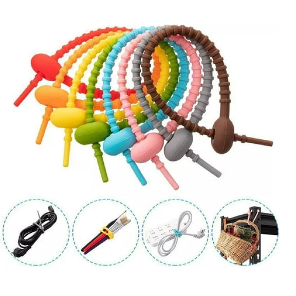 24-Pack Reusable Silicone Cable Ties  Durable Rubber Twist Ties for Efficient Wire & Cord Management TIKA