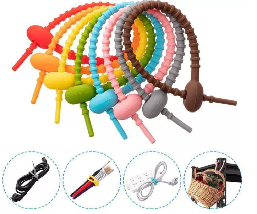 24Pack Reusable Silicone Cable Ties Durable Rubber Twist Ties for Efficient Wire and Cord