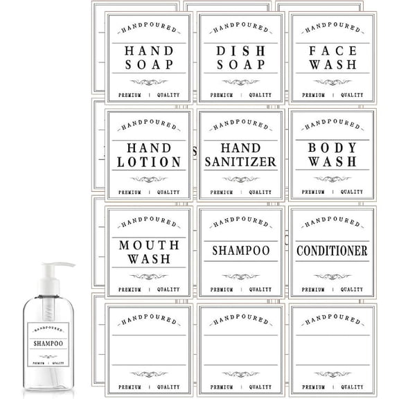 24 Pack Reusable White Soap Dispenser Labels