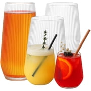 24 Pack Ribbed Origami Ripple Plastic Glasses, 12-9 Ounce Stemless Champagne Flutes & 12-12 Ounce Cups, BPA-Free Disposable Shatterproof Toasting Glasses for Weddings, Bars, and Events Clear