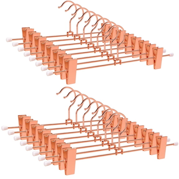 24 Pack Rose Copper Metal Pants Skirt Hangers with Adjustable Non-Slip Clips
