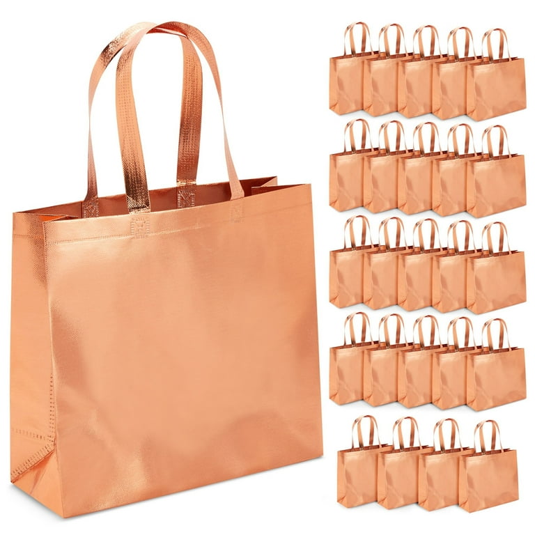 24 Pack Rose Gold Gift Bags with Handles, Large Non-Woven Reusable