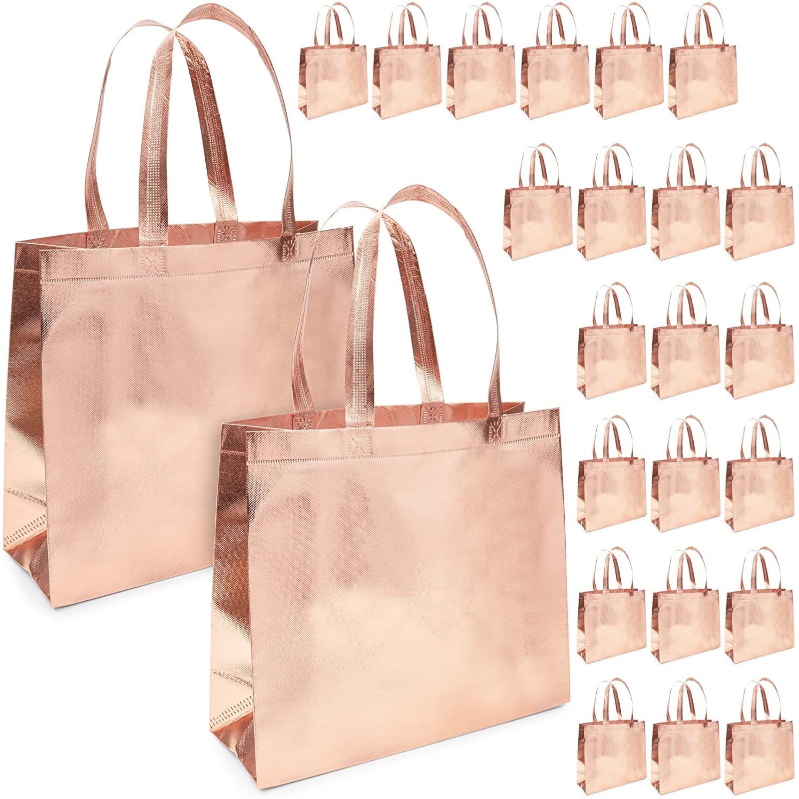 24 Pack Rose Gold Gift Bags with Handles, Large NonWoven Reusable
