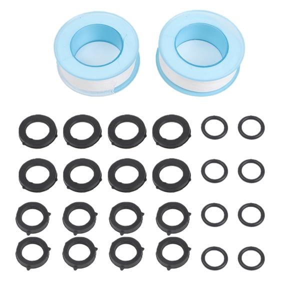 24 Pack Rubber Hose Washer Set With PTFE Tape, Faucet Seal Rings For Garden Fitting, 1/2 And 3/4 Inch O-Rings For Water And Air Use