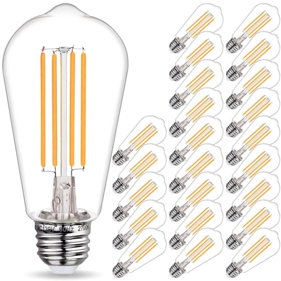 24-Pack ST58 LED Edision Bulbs 60 Watt, Warm White 2700K, E26 Base, Dimmable, 800 Lumens, Shatterproof