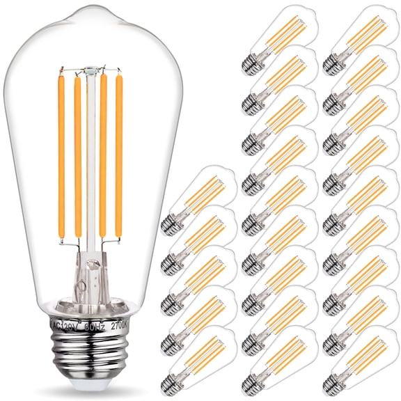 24-Pack ST58 LED Edision Bulbs 60 Watt, Warm White 2700K, E26 Base, Dimmable, 800 Lumens, Shatterproof