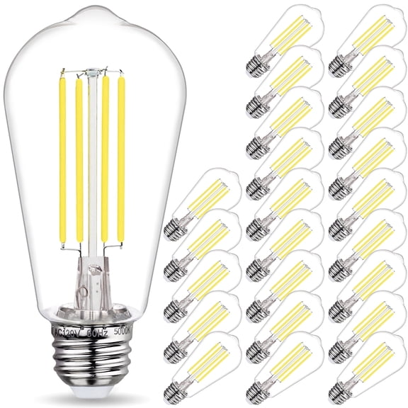 24-Pack ST58 LED Edision Bulbs 60 Watt, Daylight White 5000K, E26 Base, Dimmable, 800 Lumens, Shatterproof