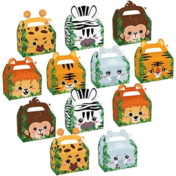 24 Pack Safari Animals Party Favor Cardboard Treat Box Zoo Animals Party Gift Boxes Children Birthday Party Goody Bags Treat Boxes for Jungle Theme Boys Girls Kids Birthday Baby Shower Supplies