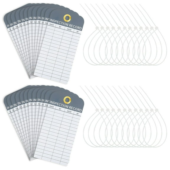 Juvale Inspection Tags for Equipment - 24-Pack, 6 x 3 in White PVC - Waterproof & Rip-Resistant with Eyelets & Cable Ties - Maintenance Log Sticker & Monthly Inspection Tags