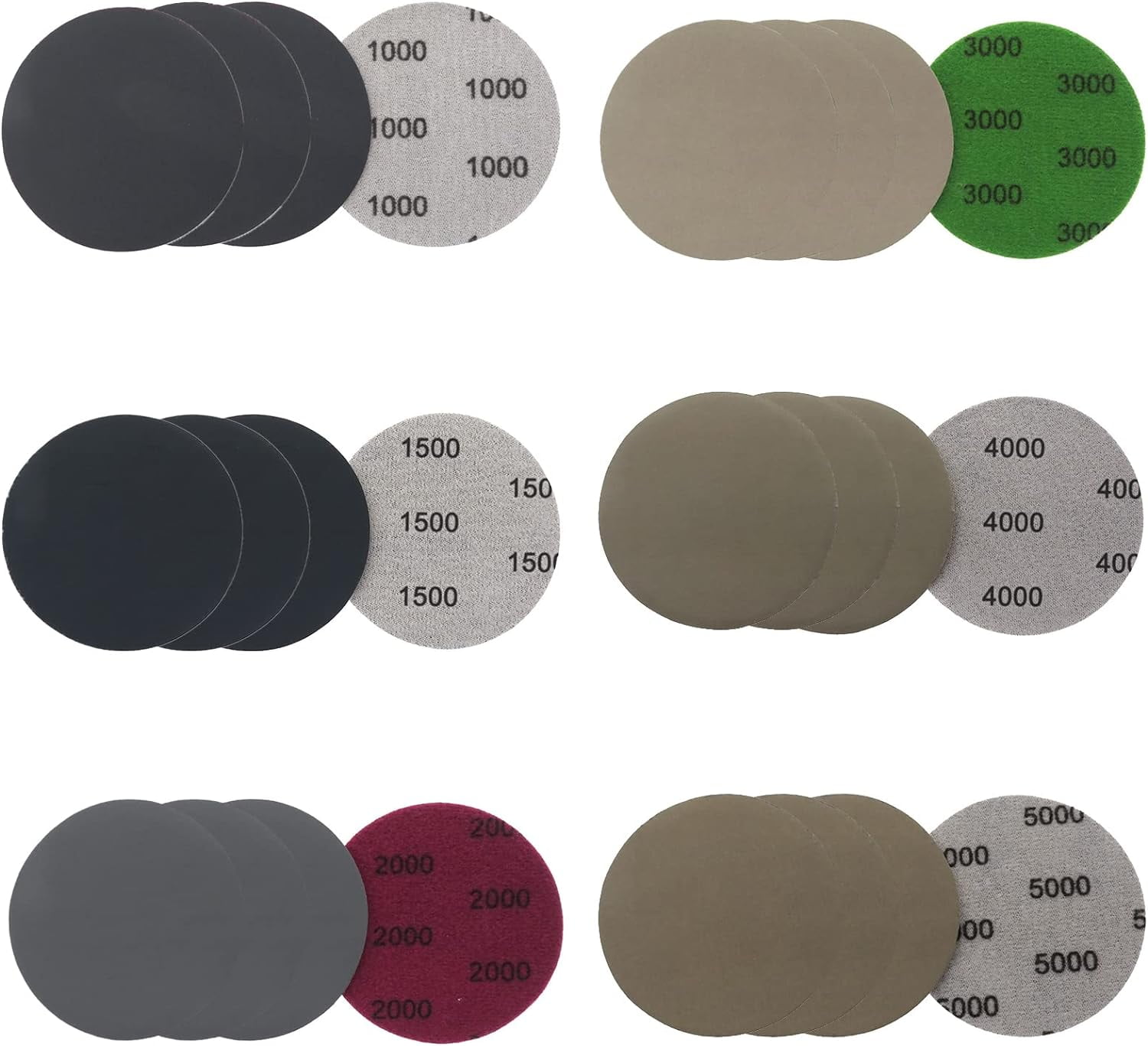 24 Pack Sandpaper 75mm, Grit 1000/1500/2000/3000/4000/5000 Round