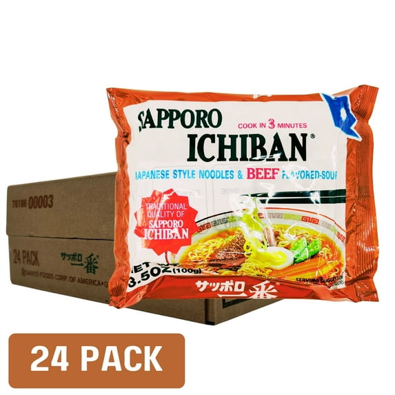 Sapporo Ichiban Beef Flavored Soup Instant Ramen, 3.5 oz, 24 pack