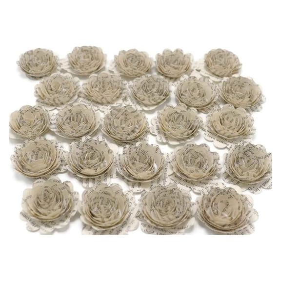 24 Pack Scalloped Quilled Book Page Paper Roses  1.5 Inch 3D Floral Decor
