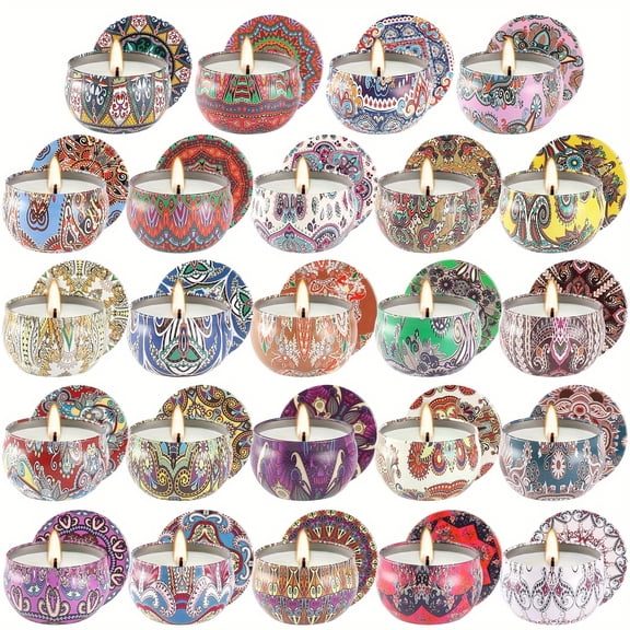 24 Pack Scented Candle Gift Set Women's Scented Candle Home Natural Decorative Soy Wax Candle Tin Can Portable Travel Candle Yoga Mother's Day Valentine's Day Birthday Gift Suit for Father's Day.