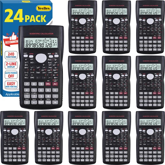 24 Pack Scientific Calculators Bulk, 2-Line Large Screen Display 240 Functions Scientific Calculators for Students, Math Algebra Fraction Calculator for High School College School
