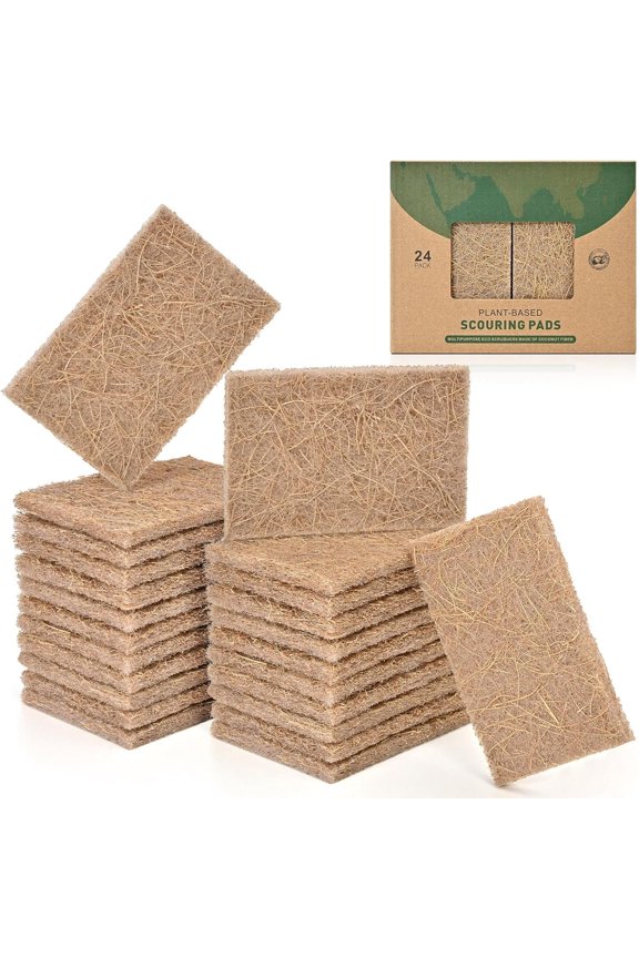 24 Pack Scouring Pads - Heavy Duty Scrubbing Pads for Dishes - Non-Scratch - - , , Sisal Fibers Sponges for Dishes, Compostable