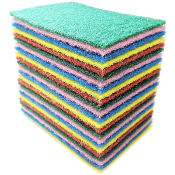 24 Pack Scouring Pads Scrubbers Set in Red, Yellow, Pink, Green and Blue - Multipurpose, Non Abrasive, Non Scratch - Synthetic Fiber Cleaning and Scouring Scrubs - 6x4 Inches