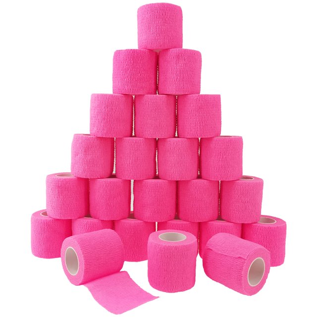 24 Pack Self Adherent Cohesive Bandage Wrap Elastic Non Woven Pink