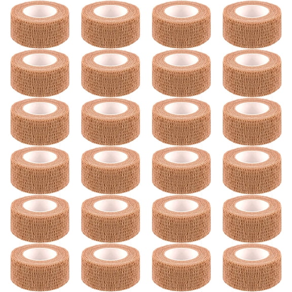 24 Pack Self Adherent Cohesive Wrap Bandages 1 Inches X 5 Yards,First Aid Tape, Elastic Adhesive Athletic, Sports wrap Bandage for Sports, Wrist, Skin Colour Athletic Tape