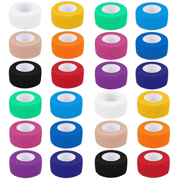24 packs of 1 inch x 5 yards self-adhesive elastic bandages, rainbow sports first aid tape, wrist and ankle protection (random colors)