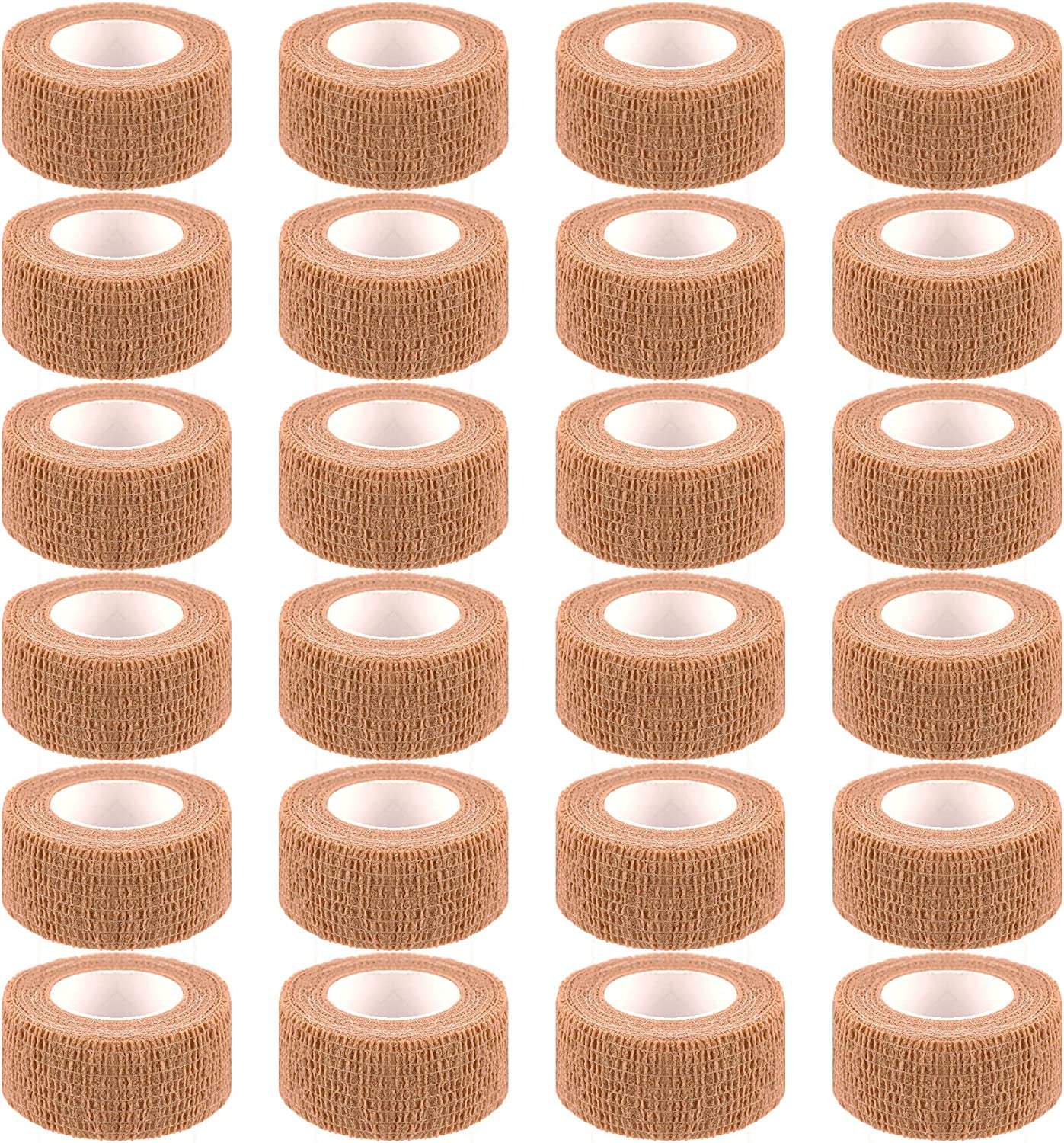 24 Pack Self Adherent Cohesive Wrap Bandages 1 Inches X 5 Yards,First Aid Tape, Elastic Self Adhesive Tape, Athletic, Sports wrap Tape, Bandage Wrap for Sports, Wrist, Skin Colour Athletic Tape
