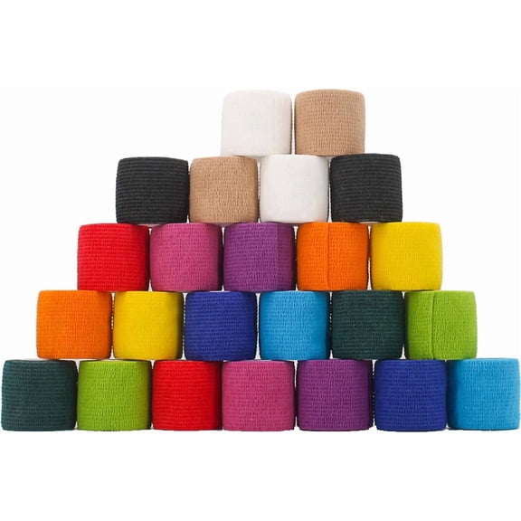 Wraxo Self Adhesive Athletic Tape Bandage Wrap, 24 Pack, Rainbow Colors, 2 inch x 5 yards
