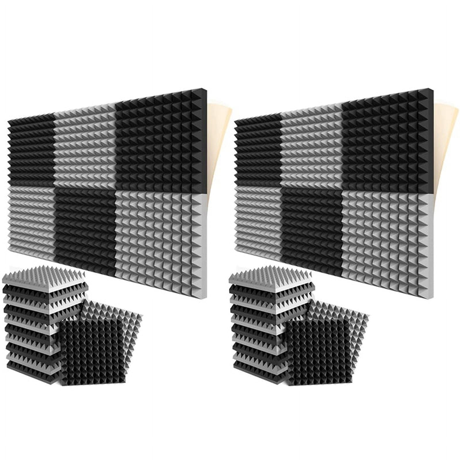 24 Pack Self-Adhesive Sound Proof Foam Panels 2X12X12 Inch Pyramid Design Acoustic Foam,for Home Studio,Black + Gray