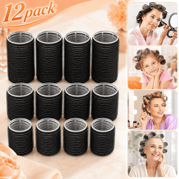 24 Pack Self Grip Heatless Hair Rollers with 12 Clips, 4 Sizes Volume Hair Curler Rollers for All Hair Types & Bangs