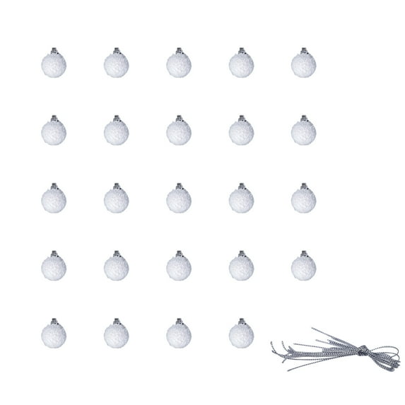 24-Pack Shatterproof Christmas Ornaments - White Foam Tree Decorations with Strings - Lightweight Unbreakable Xmas Ball Set for Indoor/Outdoor