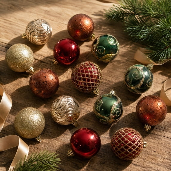 24 Pack Shatterproof Christmas Tree Ornaments 2.36 Inch Decorative Holiday Baubles Party Decor Hanging Pendants Red Green Gold
