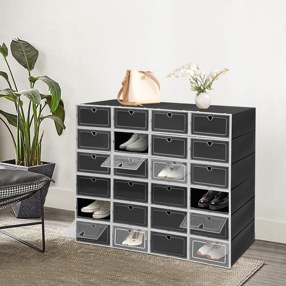 24 Pack Shoe Boxes, Shoe Storage Box, Stackable Shoe Boxes, Shoe Storage Organizer 33*23*14cm/12.99*9.06*5.51in