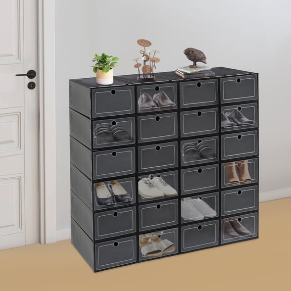 24 Pack Shoe Boxes Shoe Storage Box Stackable Shoe Boxes Shoe Storage Organizer Black for Cloakrooms