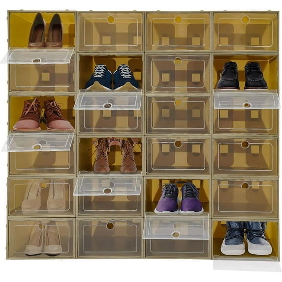 24 Pack Shoe Boxes Stackable Shoe Boxes Clear Flip Lid Shoe Boxes Boot Storage Organizer for Homes, Cloakrooms, and More for Storing Flats, Slippers, Casual Shoes(Avocado Green)