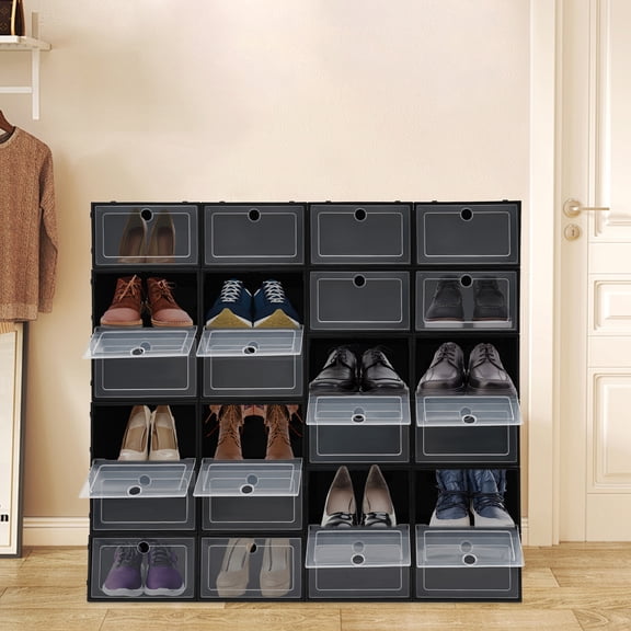 24 Pack Shoe Storage Boxes, Stackable Shoe Boxes 33*23*14cm for Homes, Cloakrooms, Shoe Stores