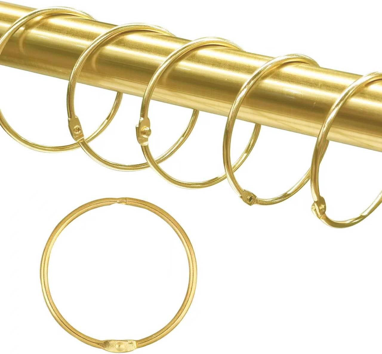 24 Pack Shower Curtain Rings,Rust Proof Hooks for Bathroom,Circular Decorative Rings and Rod,Metal Curtain,Loose Leaf Rings(Gold)