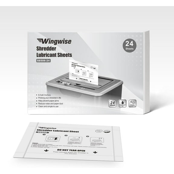 24-Pack Shredder Lubricant Sheets, 8.5 x 6 Inches, Sharpens Blades & Prevents Jams, Mess-Free Maintenance for Home and Office Use