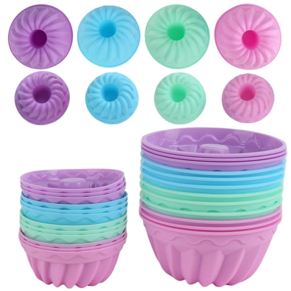 24 Pack Silicone Baking Cups, Nonstick Muffin Donut Molds 2 Sizes, Cake ...