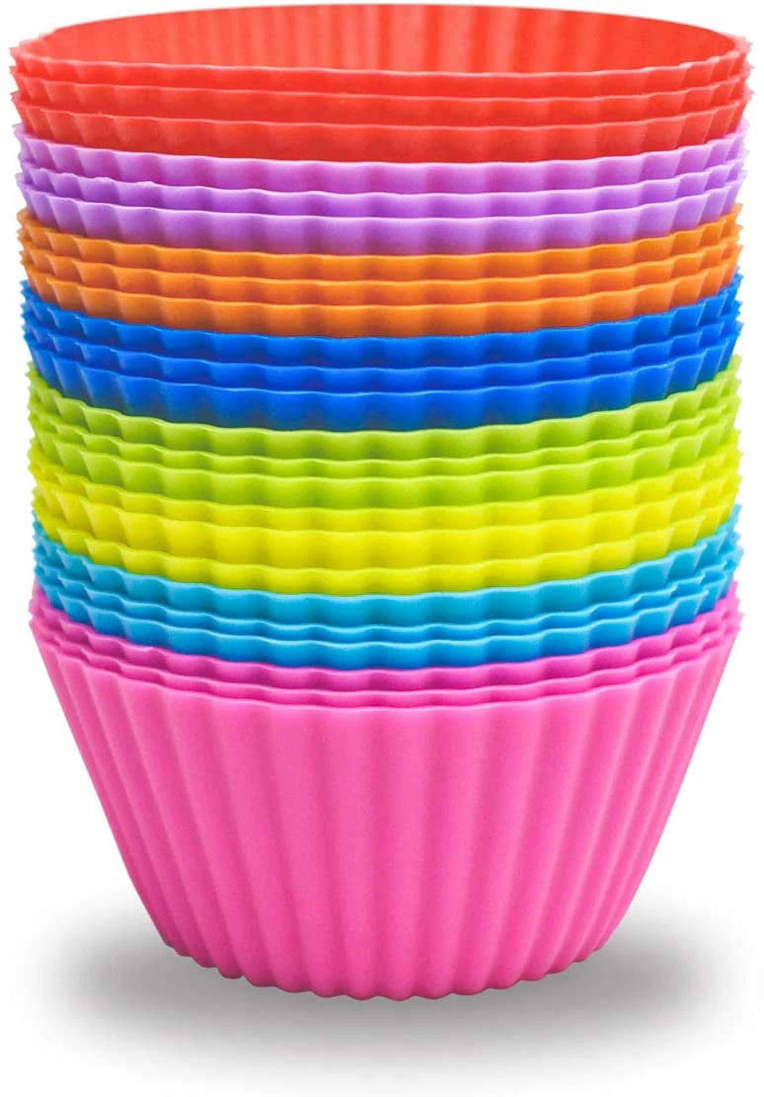 24 Pack Silicone Baking Cups Reusable Muffin Liners Non-Stick Cup Cake Molds Set Cupcake Silicone Liner Standard Size Silicone Cupcake Holder Reusable Cupcake Liners Christmas Gift (8 Rainbow Colors)