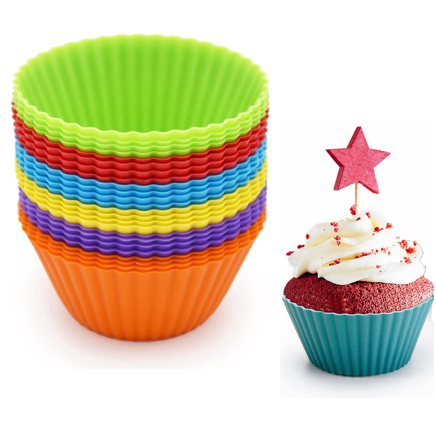 24 Pack Silicone Cupcake Baking Cups, Reusable & Nonstick Muffin