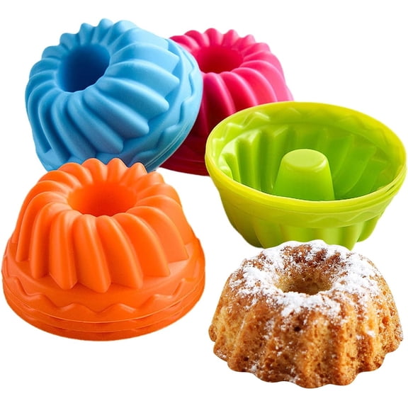 24 Pack Silicone Donut Pans for Baking, Mini Nonstick Doughnut Muffin Pumpkin Cupcake Molds, Reusable Fluted Tube Silicone Baking Cups (4 Colors)