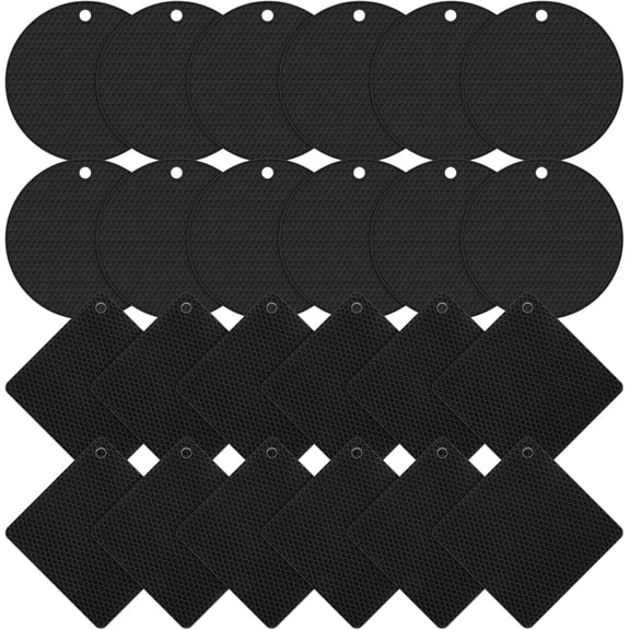 24 Pack Silicone Trivets Bulk Non Slip Heat Resistant Hot Pads for Kitchen Countertops Table Pot Holders Mats for Hot Dishes Restaurant Catering Event Party Gathering, Round Square(Black)