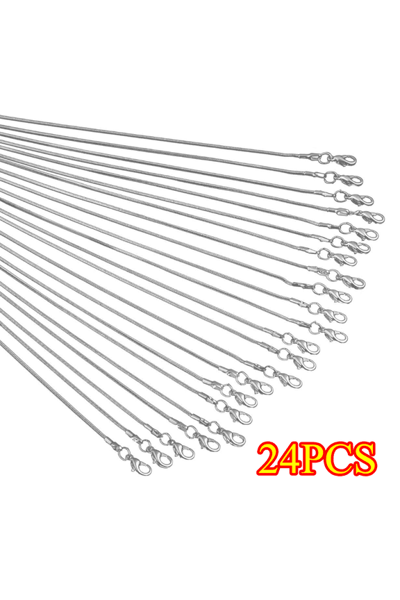 24 Pack Silver Chains for Jewelry Making, Stainless Steel Necklace Chains Bulk Snake Chains for Necklace Jewelry Making