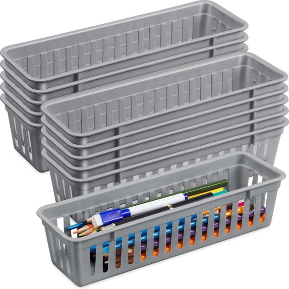 Stackable Storage B 24 Pack Gray Slim Plastic Storage Basket Trays, Stackable Small Narrow ...