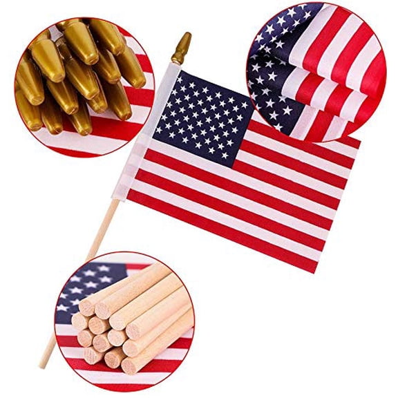 24 Pack Small American Flags on Stick 4x6 Inch/Mini American US Flags/American Hand Held Stick Flags Spear Top (4x6 Inch-24 pack)