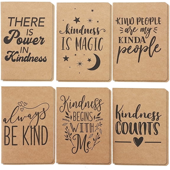 Paper Junkie Kindness Journal for Kids Pocket Notebooks - Pack of 24-4 x 5.75 in Brown Kraft Paper Lined Pages & Soft Cover - Student Journals with Inspirational Quotes