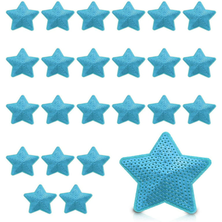 24 Pack Small Blue Star Embroidery Sequin Patches for Clothing, Iron On  Sewing Applique (3.3 in) 