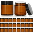 thumbnail image 1 of 24 Pack Small Glass Jars with Black Lids, 4oz Amber Empty Cosmetic Containers Round Glass Jar with Inner Liners for Lotions, Powders and Ointments, 1 of 6