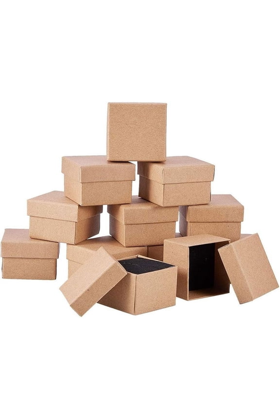 24 Pack Small Kraft Ring Earring Box 1.88x1.8x1.33 Inches Square Cardboard Jewelry Gift Boxes for Christmas Festival Wedding Propose Jewelry Packing for DIY